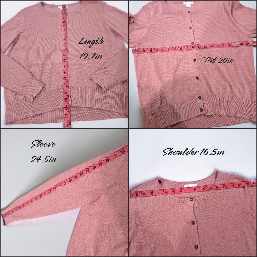 H&M Old Rose Pink Fine-Knit Cardigan | Button Front | Large (J008) - Picture 11 of 12